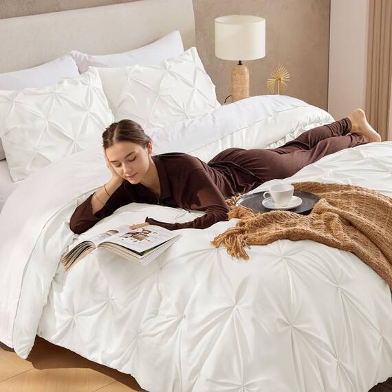 Andency Elfenbeinfarbenes Bettwäsche-Set für King-Size-Betten (267 x 228 cm), 3-teilig, weich, leicht, Western-Bettwäsche, modern, mit Quetschfalten, für alle Jahreszeiten, warme Daunen-Alternative