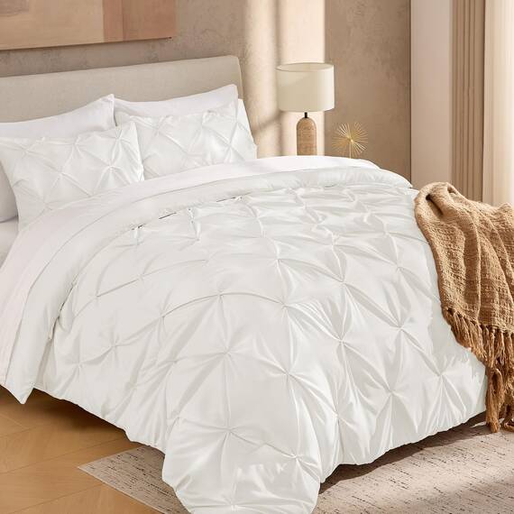 Andency Elfenbeinfarbenes Queen-Bettwäsche-Set, 3-teilig, dekorative Biesen-Bettwäsche, Bettdecke und Sets, elfenbeinfarben, weiche Mikrofaser, leicht, waschbar, für Queen-Size-Bett