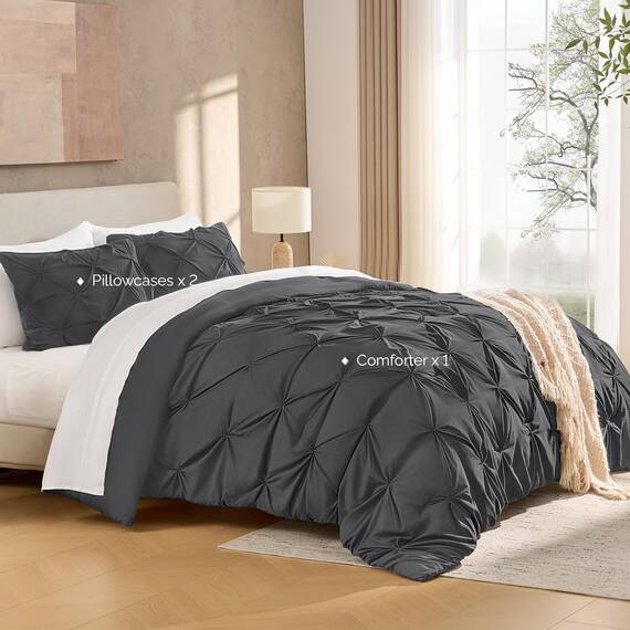 Andency California King Bettdecken-Set mit Quetschfalten, 3-teilig, Übergröße, King-Size-Bettdecke, 267 x 248 cm, Mikrofaser-Daunen-Alternative, dunkelgrau