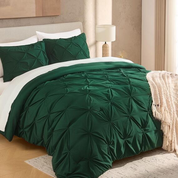 Andency Dunkelgrünes, übergroßes Bettwäsche-Set für King-Size-Betten (308 x 248 cm), 3-teilig, leichte Steppdecken und Sets, übergroße Biesen, weiche, flauschige Alternative für alle Jahreszeiten