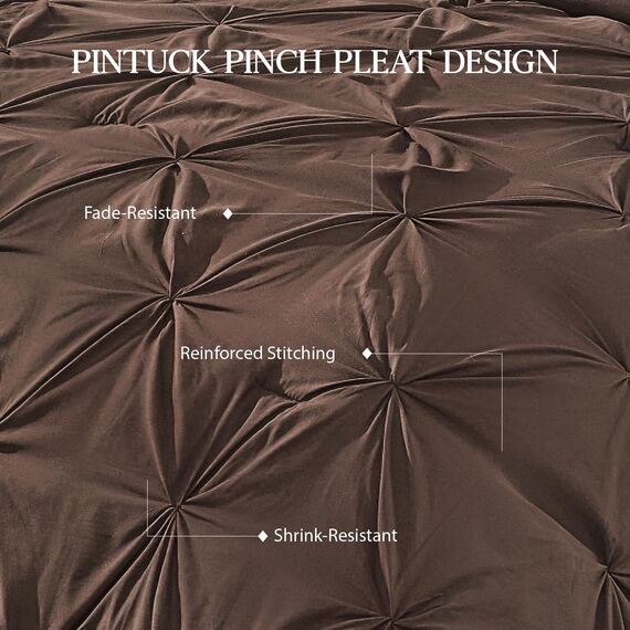 Andency California King Bettdecken-Set mit Quetschfalten, 3-teilig, Übergröße, Kingsize-Bettdecke, Mikrofaser, Daunen-Alternativ-Bettwäsche-Set, 277 x 248 cm, Braun