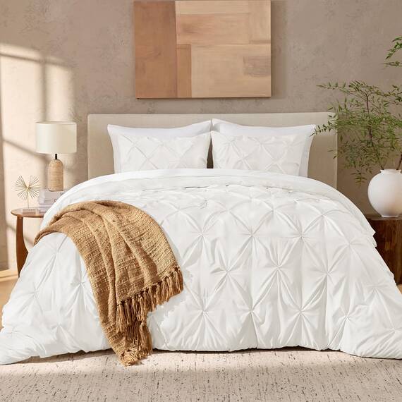 Andency Elfenbeinfarbenes Bettwäsche-Set für King-Size-Betten (267 x 228 cm), 3-teilig, weich, leicht, Western-Bettwäsche, modern, mit Quetschfalten, für alle Jahreszeiten, warme Daunen-Alternative
