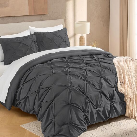 Andency Dunkelgraues Bettwäsche-Set für King-Size-Betten, 3-teilig, grau, flauschig, leicht, für alle Jahreszeiten, weiche Mikrofaser