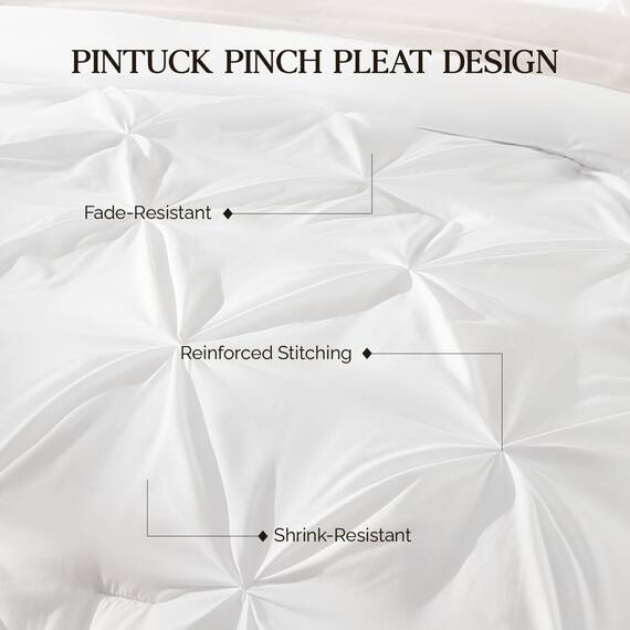 Andency Weißes Queen-Bettwäsche-Set (228 x 228 cm), 3-teiliges Bettwäsche-Set mit Quetschfalten für Queensize-Bett, weiche, leichte, Flauschige Daunen-Alternative, Ganzjahres-Bettwäsche-Set