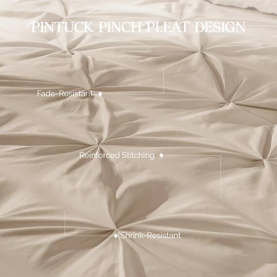 Andency Khaki-Falten-Bettwäsche-Set für King-Size-Betten (267 x 228 cm), 3-teiliges Bettwäsche-Set aus Mikrofaser mit Biesen (1 Steppdecke, 2 Kissenbezüge)