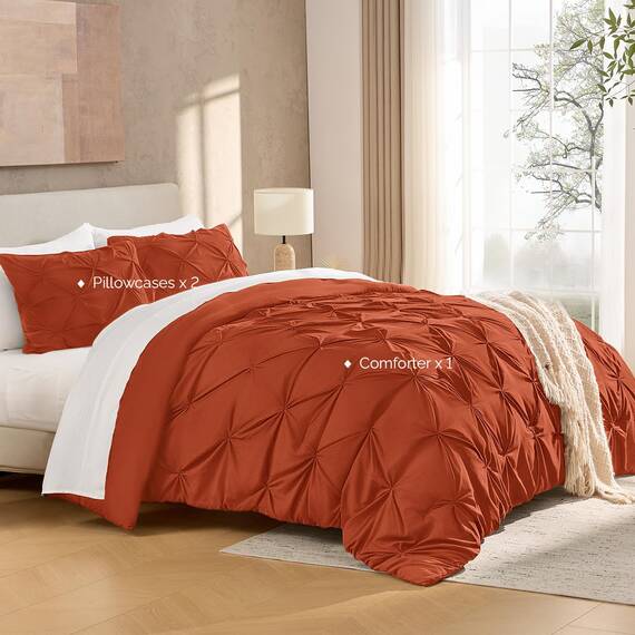 Andency Bettwäsche-Set für King-Size-Betten, Terrakotta, 3-teilig, Quetschfalten, Ganzjahres-Bettwäsche-Set, weiche, leichte Mikrofaser-Daunen-Alternative, Burnt Orange