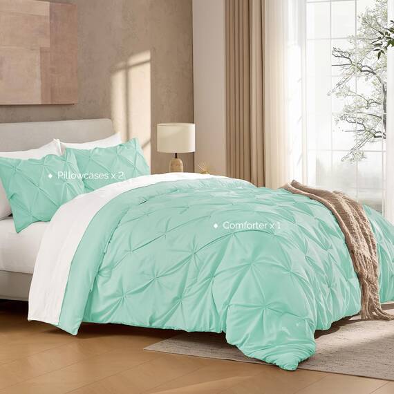 Andency California King Bettdecken-Set, Mintgrün, 267 x 248 cm, Quetschfalten, 3-teilig, übergroßes King-Size-Bettdecken-Bettwäsche-Set mit Biesen, Mikrofaser-Daunen-Alternative