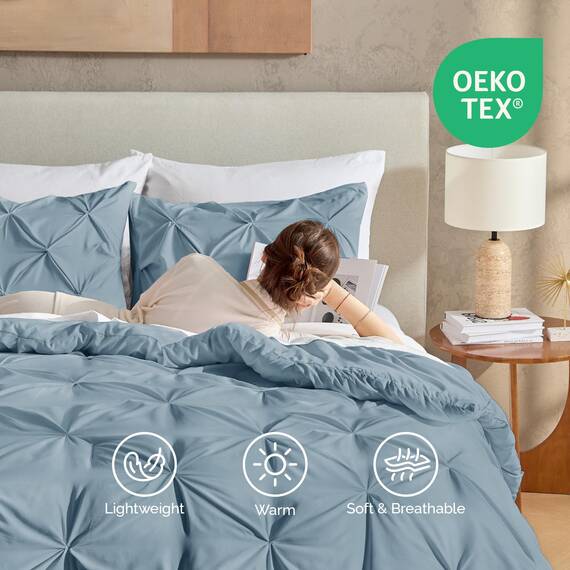 Andency Graublaues Bettdecken-Set für King-Size-Bett, 3-teilig, Boho-Bettwäsche-Set, Quetschfalten, Ganzjahres-Bettwäsche-Set, weich, leicht, modern, solide