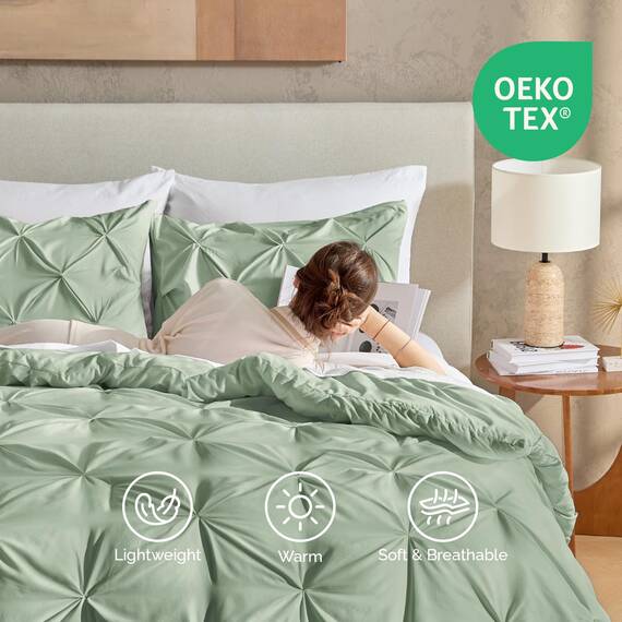 Andency California King Bettdecken-Set, Salbeigrün (277 x 248 cm), Quetschfalten, 3-teilig, übergroße King-Size-Bettdecke, Mikrofaser-Daunen-Alternativ-Bettwäsche-Set