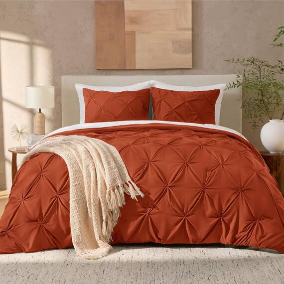 Andency Bettwäsche-Set für King-Size-Betten, Terrakotta, 3-teilig, Quetschfalten, Ganzjahres-Bettwäsche-Set, weiche, leichte Mikrofaser-Daunen-Alternative, Burnt Orange