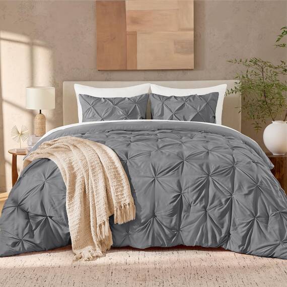 Andency Mittelgraues Queen-Bettwäsche-Set, 3-teilig, für alle Jahreszeiten, dekorative Biesen-Bettwäsche, Steppdecke & Sets, graue weiche Mikrofaser, leicht, waschbar, Bettwäsche-Set für