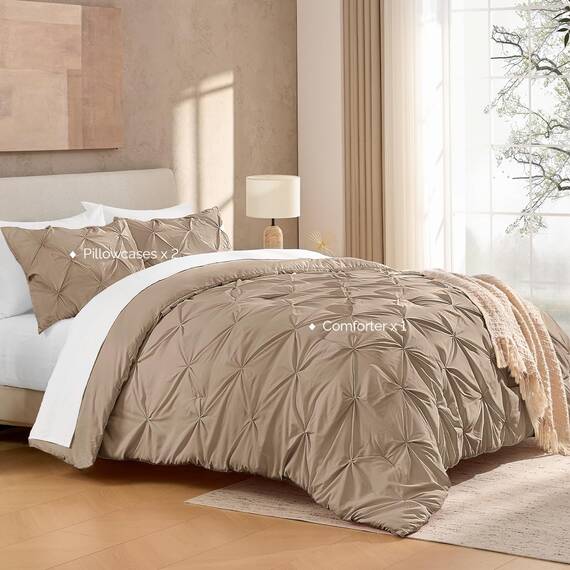 Andency Bettdecken-Set für King-Size-Betten, 3-teilig, stilvolle Quetschfalten, leicht, weich, Boho-Bettwäsche-Set für Erwachsene, 261 x 228 cm, Taupe