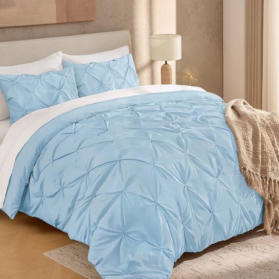 Andency Hellblaues Queen-Bettwäsche-Set, 3-teilig, für alle Jahreszeiten, dekorative Biesen-Bettwäsche, Bettdecke und Sets, hellblau, weiche Mikrofaser, leicht, waschbar, für Queen-Size-Bett