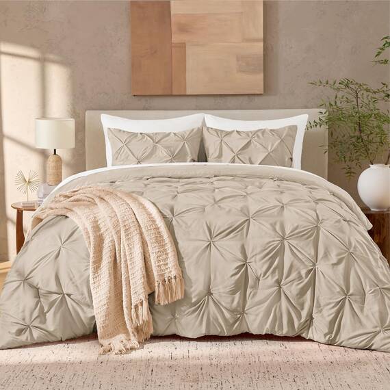 Andency Bettwäsche-Set mit Quetschfalten, leicht, flauschig, Ganzjahres-Bettwäsche-Set für Damen, Herren, Mädchen (200 x 228 cm), Khaki, 3-teilig