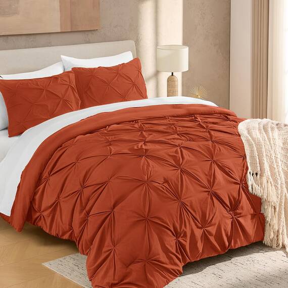 Andency Bettwäsche-Set für King-Size-Betten, Terrakotta, 3-teilig, Quetschfalten, Ganzjahres-Bettwäsche-Set, weiche, leichte Mikrofaser-Daunen-Alternative, Burnt Orange