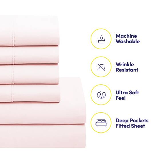 Bettdecken-Set, 7-teilige Kollektion, 1 Bettdecke, 1 Spannbetttuch, 1 Bettlaken, 4 Kissenbezüge, tiefe Tasche, weich, hochwertig, ideal für alle Jahreszeiten, Blassrosa, King-Size