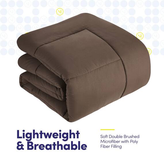 Sweet Home Collection 5-teiliges Bettwäscheset mit Tasche, einfarbig, für alle Jahreszeiten, weiche Daunen-Alternativdecke und luxuriöse Mikrofaser-Bettlaken, Braun, Twin XL