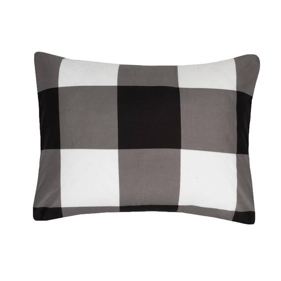 Bettdecken-Set, 5-teilig, 1 Bettdecke, 1 Spannbetttuch, 1 Bettlaken, 2 Kissenbezüge, tiefer Taschenrand, weich hochwertig, für alle Jahreszeiten, Buffalo-Karo in Schwarz-Weiß, Doppelbett-Größe XL