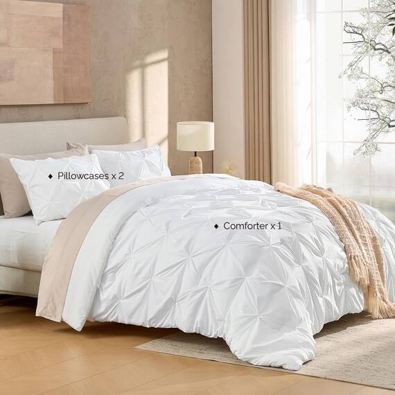Andency Weißes übergroßes Bettwäsche-Set für King-Size-Betten (308 x 248 cm), 3-teilig, leichte Steppdecken und Sets, übergroße Biesen, weiche, flauschige Daunen-Alternativ-Bettwäsche-Set für alle
