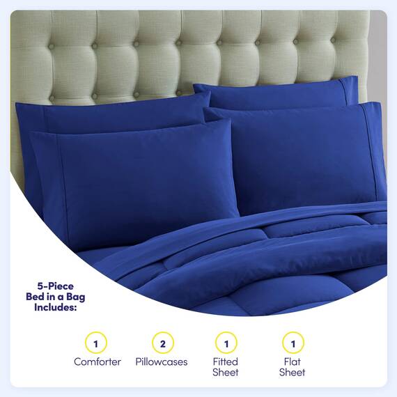 Sweet Home Collection 5 Piece Comforter Set Bag Solid Color All Season Soft Down Alternative Blanket & Luxurious Microfiber Bed Sheets, Twin, Royal Blue