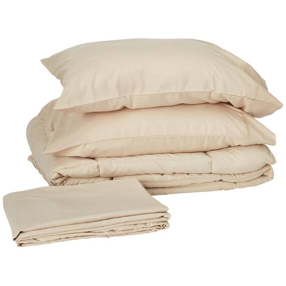 Sweet Home Collection 5-teiliges Bettwäscheset mit Tasche, einfarbig, für alle Jahreszeiten, weiche Daunen-Alternativdecke und luxuriöse Mikrofaser-Bettlaken, Beige, Twin XL