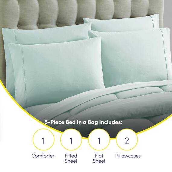 Sweet Home Collection 7-teiliges Bettdecken-Set, einfarbig, für alle Jahreszeiten, weiche Daunen-Alternative und luxuriöse Mikrofaser-Bettlaken, Aqua, Doppelbett
