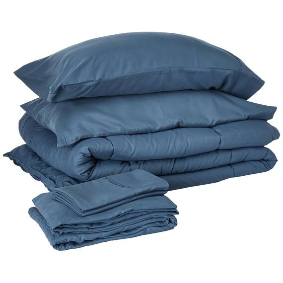Sweet Home Collection 7-teiliges Bettdecken-Set, einfarbig, für alle Jahreszeiten, weiche Daunen-Alternative Decke und luxuriöse Mikrofaser-Bettlaken, Denim, voll