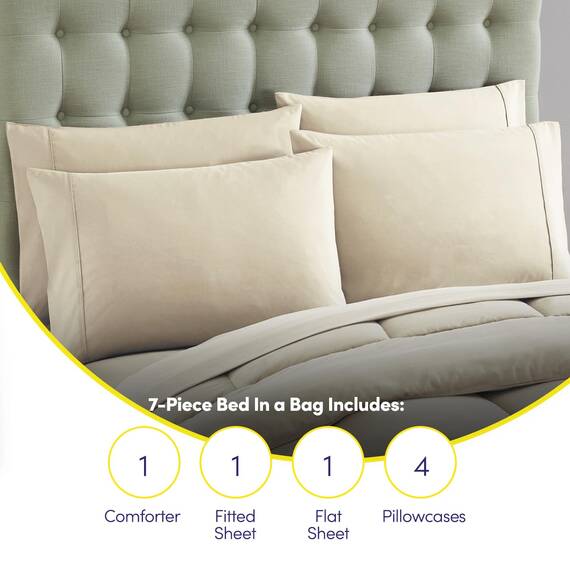 Sweet Home Collection 7-teiliges Bettdecken-Set, einfarbig, für alle Jahreszeiten, weiche Daunen-Alternative Decke und luxuriöse Mikrofaser-Bettlaken, Beige, voll