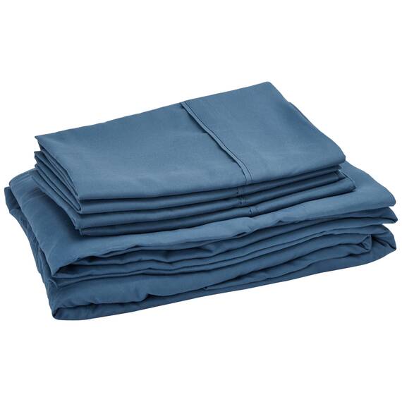 Sweet Home Collection 7-teiliges Bettdecken-Set, einfarbig, für alle Jahreszeiten, weiche Daunen-Alternative Decke und luxuriöse Mikrofaser-Bettlaken, Denim, voll