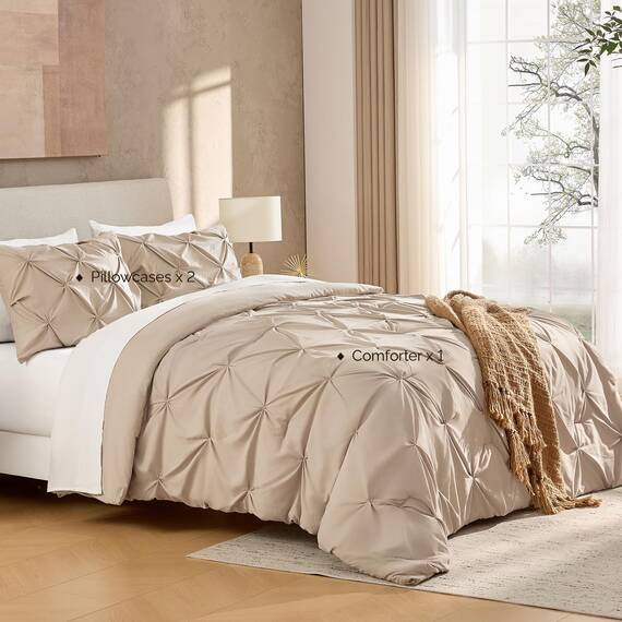 Andency California King Bettdecken-Set Weizen (277 x 248 cm), Quetschfalten, 3-teilig, übergroßes King-Size-Bettdecke, Mikrofaser-Daunen-Alternativ-Bettwäsche-Set