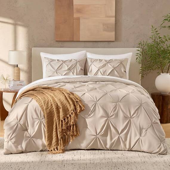 Andency California King Bettdecken-Set Weizen (277 x 248 cm), Quetschfalten, 3-teilig, übergroßes King-Size-Bettdecke, Mikrofaser-Daunen-Alternativ-Bettwäsche-Set