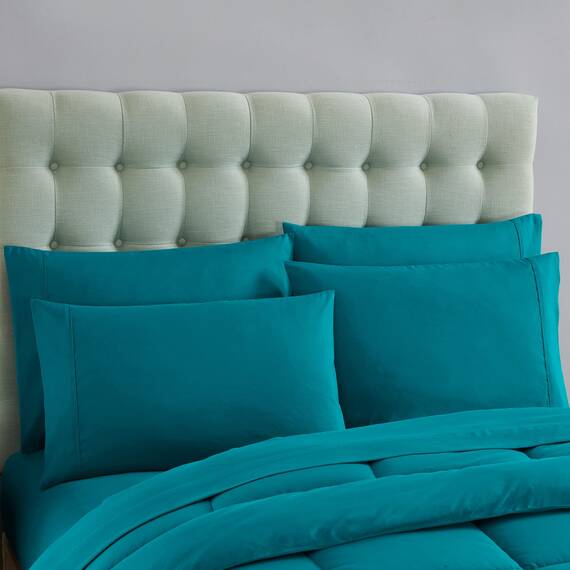 Sweet Home Collection 7-teiliges Bettdecken-Set, einfarbig, für alle Jahreszeiten, weiche Daunen-Alternative Decke und luxuriöse Mikrofaser-Bettlaken, Blaugrün, Queensize-Bett