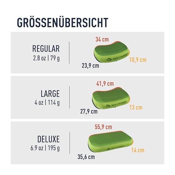Sea to Summit - Aeros Ultralight Deluxe Reisekissen L - Leicht zum Aufblasen - rutschfest - Ultra-SIL Reißverschluss-Tasche - Camping & Fahrradtouren - 42 x 30 x 13cm - Grey - 114g