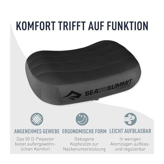 Sea to Summit - Aeros Ultralight Deluxe Reisekissen L - Leicht zum Aufblasen - rutschfest - Ultra-SIL Reißverschluss-Tasche - Camping & Fahrradtouren - 42 x 30 x 13cm - Grey - 114g