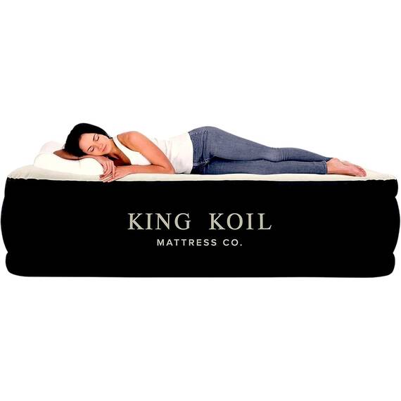 King Koil Premium-California Size-Luftmatratze, eingebauter Hochgeschwindigkeitspumpe, für Zuhause, Camping, Gäste, 50,8 cm doppelt hohes Luftbett, verstellbare aufblasbare Matratze, wasserdicht