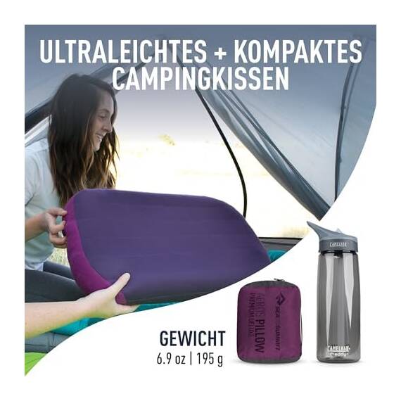 Sea to Summit - Aeros Ultralight Deluxe Reisekissen XL - Leicht zum Aufblasen - rutschfest - Ultra-SIL Reißverschluss-Tasche - Camping & Fahrradtouren - 56 x 36 x 14cm - Magenta Purple- 195g