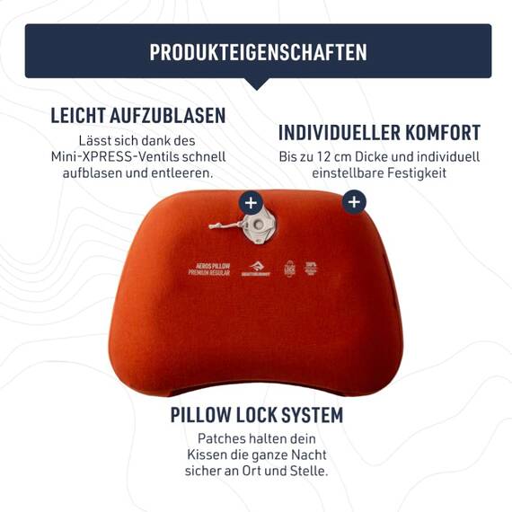 Sea to Summit - Aeros Memory Foam Campingkissen - aufblasbares Premium Reisekissen - Xpress-Ventil - 3D-Strick Komfort - rutschfest mit PillowLock - ergonomisch für Trekking, Camping & Reisen
