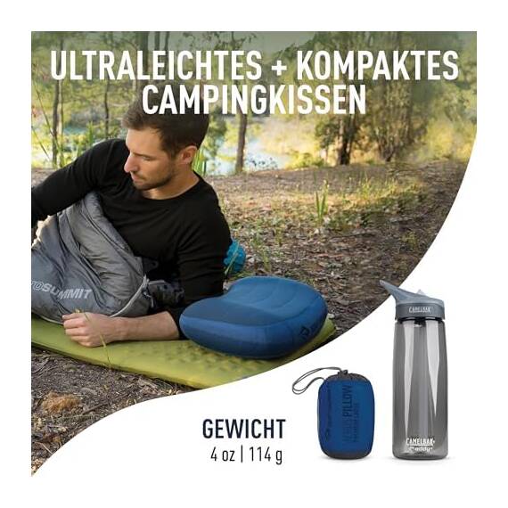 Sea to Summit - Aeros Ultralight Deluxe Reisekissen L - Leicht zum Aufblasen - rutschfest - Ultra-SIL Reißverschluss-Tasche - Camping & Fahrradtouren - 42 x 30 x 13cm - Navy Blue - 114g