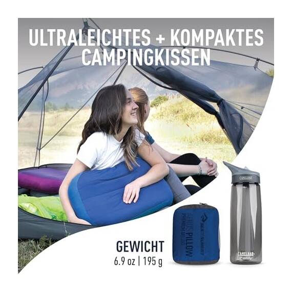 Sea to Summit - Aeros Ultralight Deluxe Reisekissen XL - Leicht zum Aufblasen - rutschfest - Ultra-SIL Reißverschluss-Tasche - Camping & Fahrradtouren - 56 x 36 x 14cm - Navy Blue - 195g