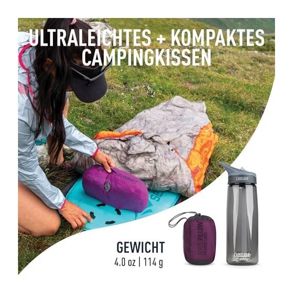 Sea to Summit - Aeros Ultralight Deluxe Reisekissen L - Leicht zum Aufblasen - rutschfest - Ultra-SIL Reißverschluss-Tasche - Camping & Fahrradtouren - 42 x 30 x 13cm - Magenta Purple - 114g