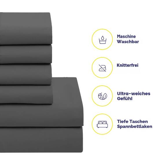 Queen-Bettwäsche-Set mit Laken – 7-teilige Bettwäsche-Kollektion – 1 Steppdecke, 1 Spannbetttuch, 1 flach, 4 Kissenbezüge – Tiefe Tasche – weich und atmungsaktiv – ideal für alle Jahreszeiten, Grau