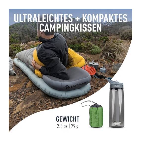 Sea to Summit - Aeros Ultralight Deluxe Reisekissen R - Leicht zum Aufblasen - rutschfest - Ultra-SIL Reißverschluss-Tasche - Camping & Fahrradtouren - 34 x 24 x 11cm - Lime Green - 79g