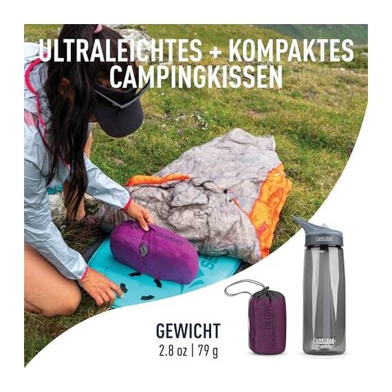 Sea to Summit - Aeros Ultralight Deluxe Reisekissen R - Leicht zum Aufblasen - rutschfest - Ultra-SIL Reißverschluss-Tasche - Camping & Fahrradtouren - 34 x 24 x 11cm - Magenta Purple- 79g