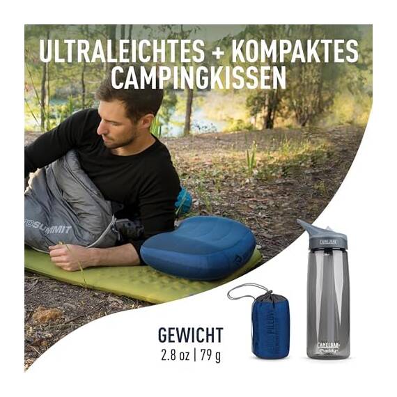 Sea to Summit - Aeros Ultralight Deluxe Reisekissen R - Leicht zum Aufblasen - rutschfest - Ultra-SIL Reißverschluss-Tasche - Camping & Fahrradtouren - 34 x 24 x 11cm - Navy Blue - 79g