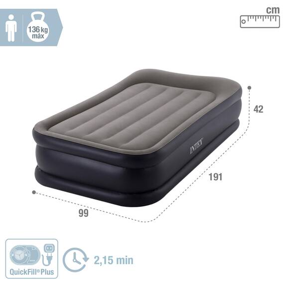 Intex Twin Deluxe Luftmatratze mit Fiber-Tech RP, aufgeblasene Größe: 99 cm x 191 cm x 42 cm (64132.)