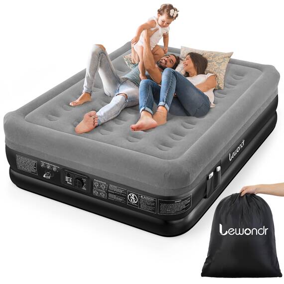 Lewondr Luftbett 2 Personen mit Eingebauter Pumpe, 203x152x46CM Komfort Aufblasbare Matratze, 3 Min Luftmatratze Selbstaufblasend Luftbett für Camping Haus Gäste Reisen(300kg MAX), Grau