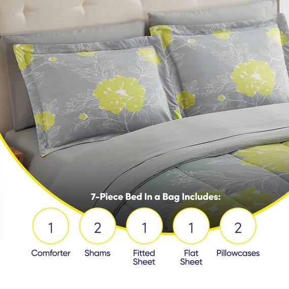 Sweet Home Collection 7-teiliges Bettwäscheset mit Tasche, einfarbig, für alle Jahreszeiten, weiche Daunen-Alternativdecke und luxuriöse Mikrofaser-Bettlaken, Florenz, voll