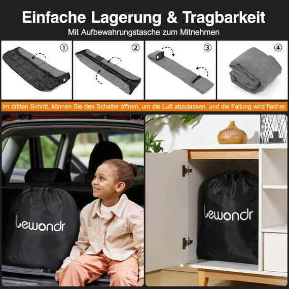 Lewondr Luftbett 1 Person mit Eingebauter Pumpe, 191x99x46CM Komfort Aufblasbare Matratze, 2 Min Luftmatratze Selbstaufblasend Luftbett für Camping Haus Gäste Reisen(250kg MAX), Grau