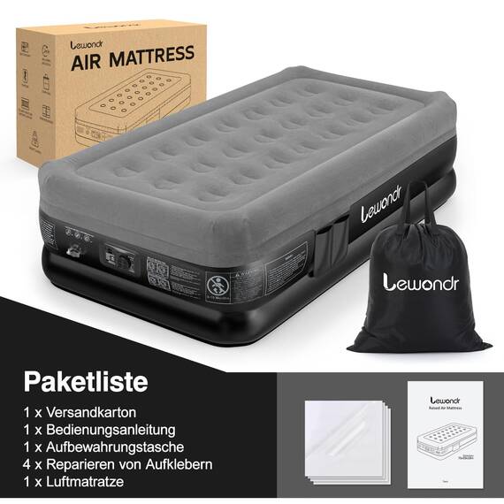 Lewondr Luftbett 1 Person mit Eingebauter Pumpe, 191x99x46CM Komfort Aufblasbare Matratze, 2 Min Luftmatratze Selbstaufblasend Luftbett für Camping Haus Gäste Reisen(250kg MAX), Grau