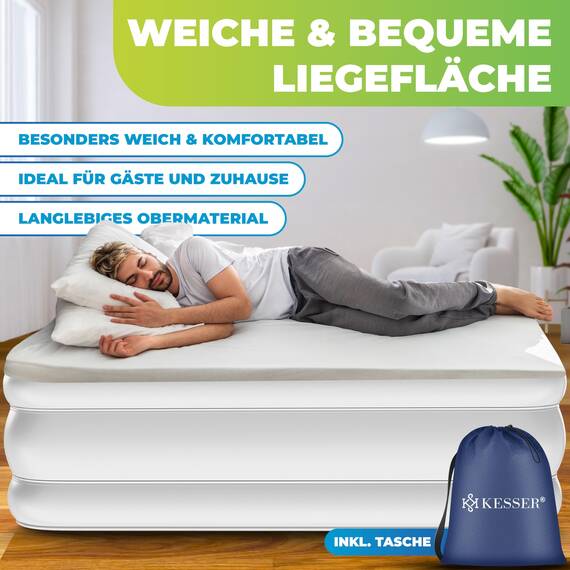 KESSER® Aufblasbare Matratze Luftbett Selbstaufblasend Gästebett mit eingebauter elektrischer Pumpe, Luftmatratze für Camping oder Heimgebrauch Mit Tasche, geeignet für 1 Person - 203 x 95 x 51cm